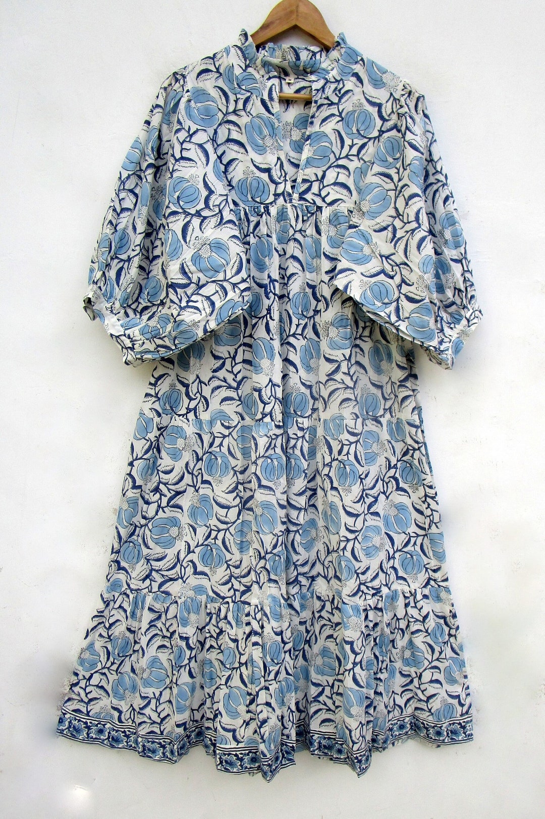 100% blue prints cotton dress Cinched A Line summer Dresses main image 1