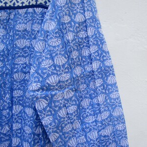 Blue Floral Block Print Cotton Blouse – Long Sleeve Boho Top with Tassels – Indian Handmade Peasant Shirt – Lightweight Summer Kurti image 4