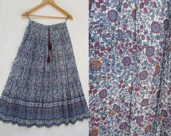 burgundy flower printed screen look long maxi skirts - cotton Indian printed summer wear long maxi skirts