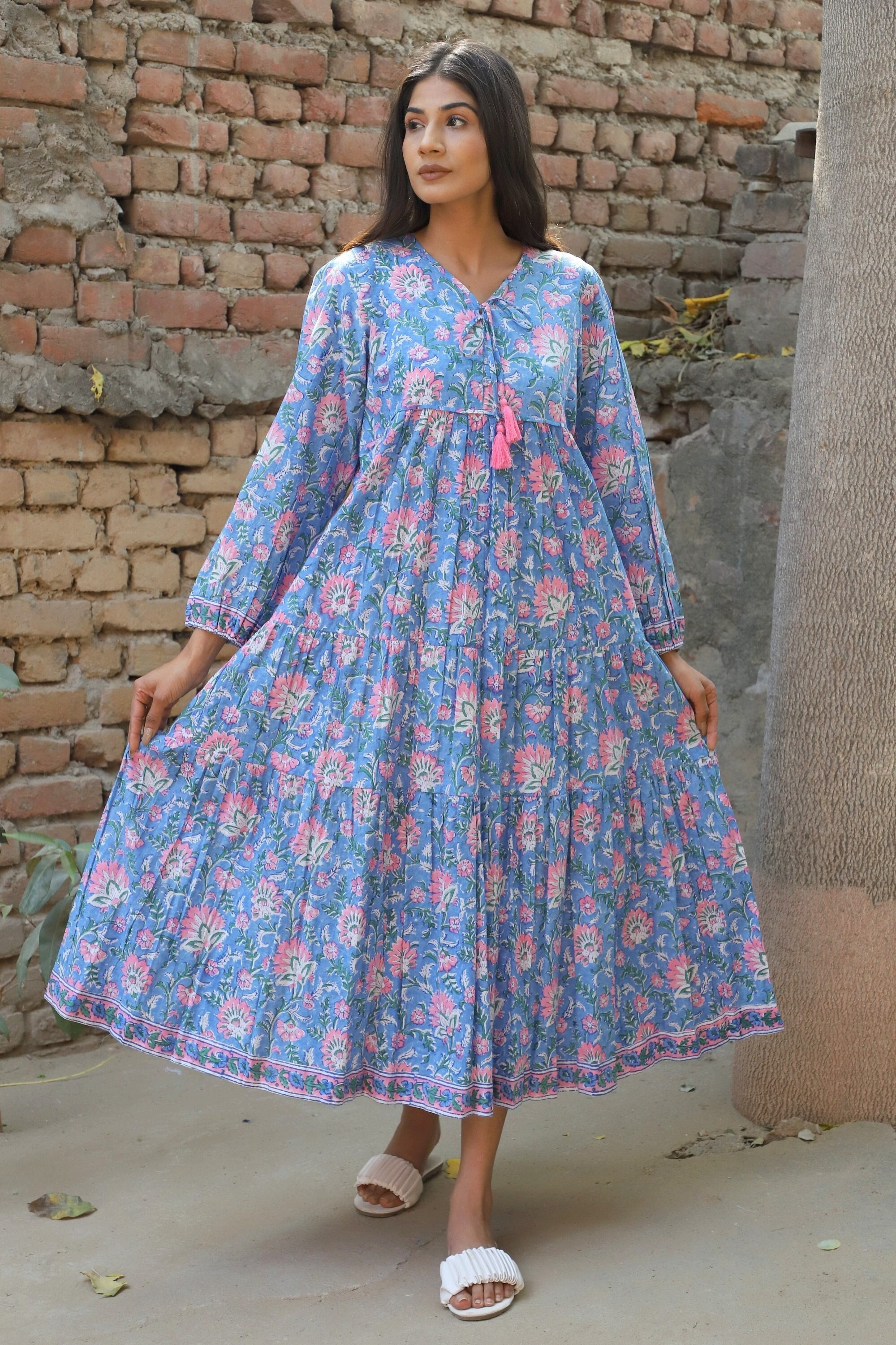 Floral dress, Summer Dress, Pink floral cotton dress, sleeveless maxi –  Nuichan