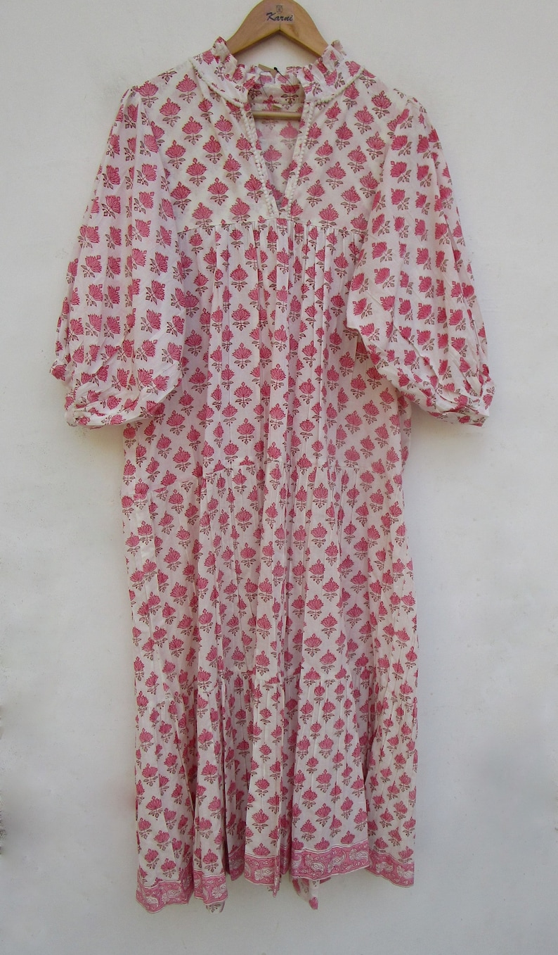 Pretty Pink Floral Cotton Maxi Dress – Frill Strap & Square Neckline – Hand Block Printed Dress main image 0