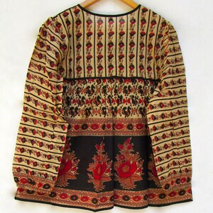 floral screen printed cotton blouse tops - v neckline with tassel summer blouse - long sleeve bohemian tunics image 5