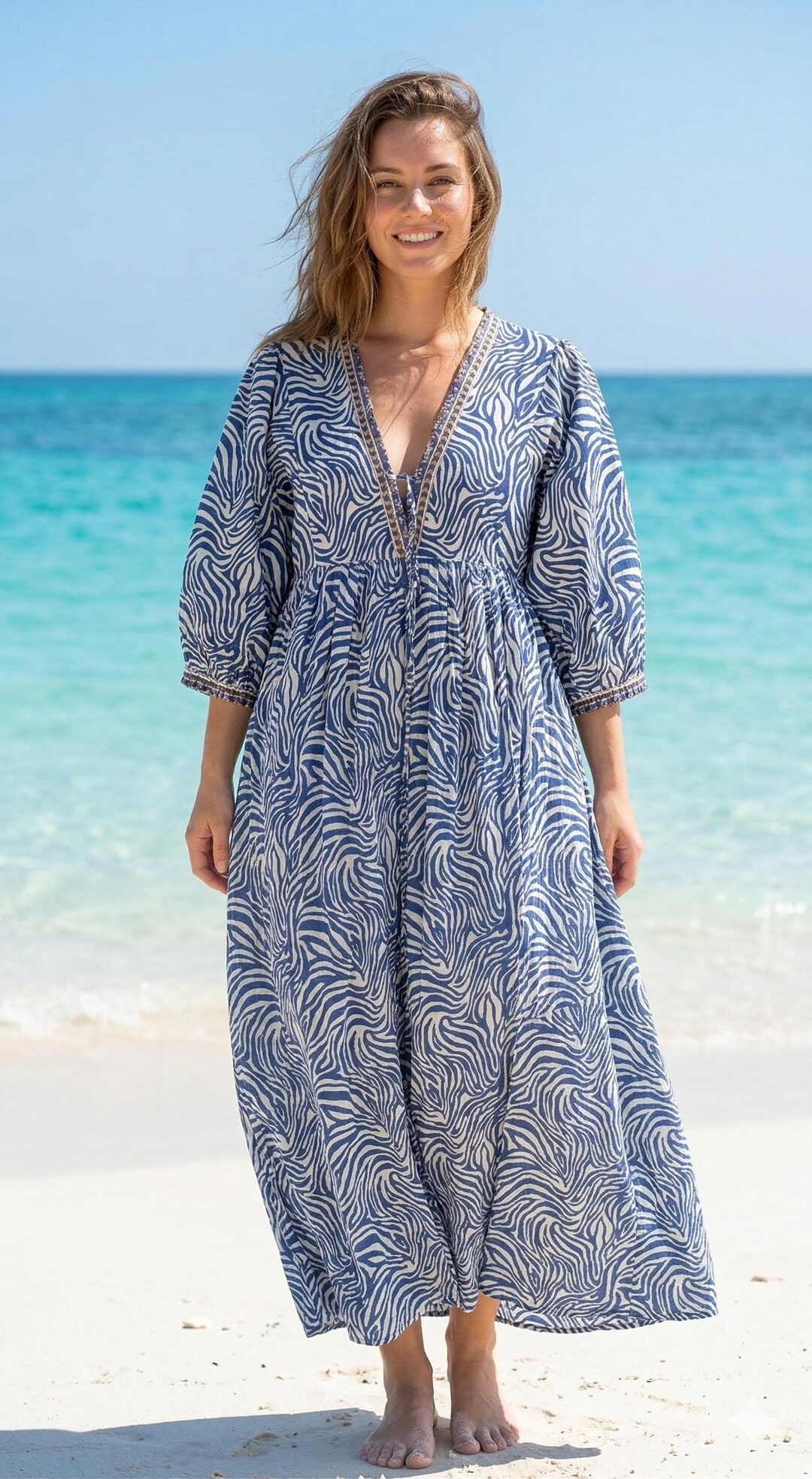 blue and white zebra dress & Print Cotton Maxi – Boho Tiered Summer Dress With Puff Sleeves SIZE:S PREORDER and packable Style It W23USLATINROMANCE royal blue quinceanera dresses