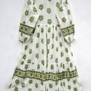 summer big boota block printed long maxi dress - v collared neckline bohemian dress - long sleeve cotton maxi image 5