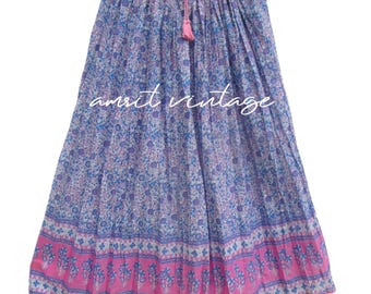 blue pink floral printed cotton skirt - with tassel skirt