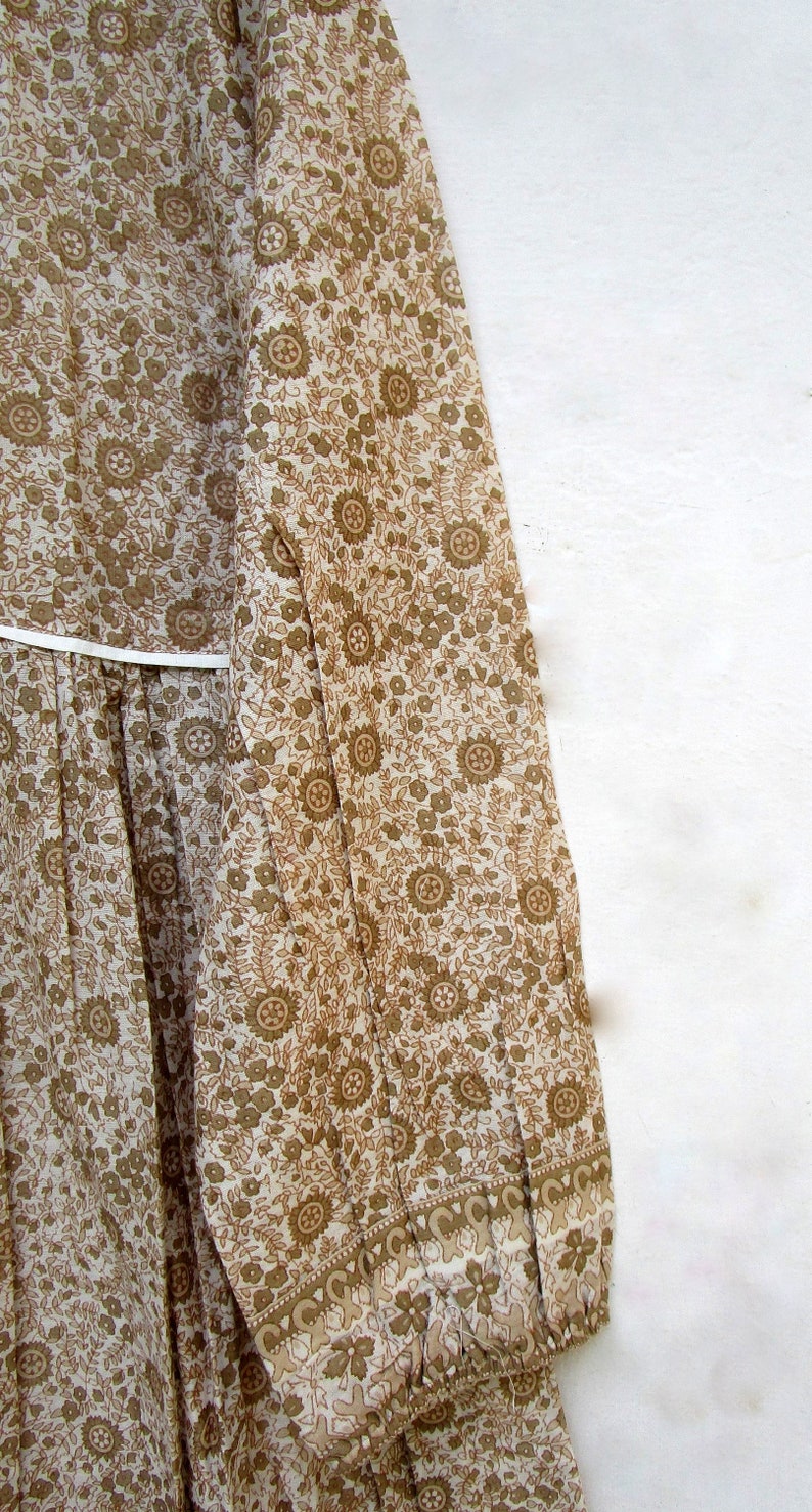 boho and hippie beige floral mini maxi dress v neckline with tassel summer mini maxi dress long sleeve mini dress image 3