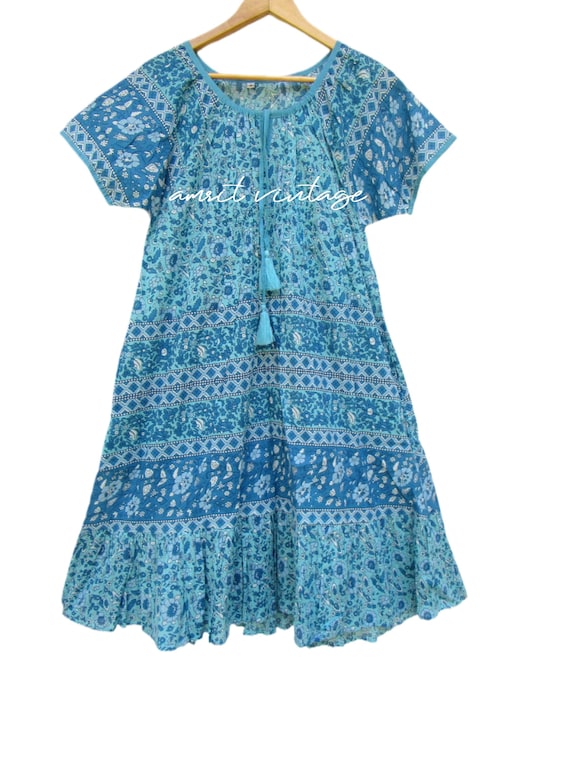 Floral Screen Print Henley Neck Raglan Short Sleeve Cotton Women's Maxi Dress
