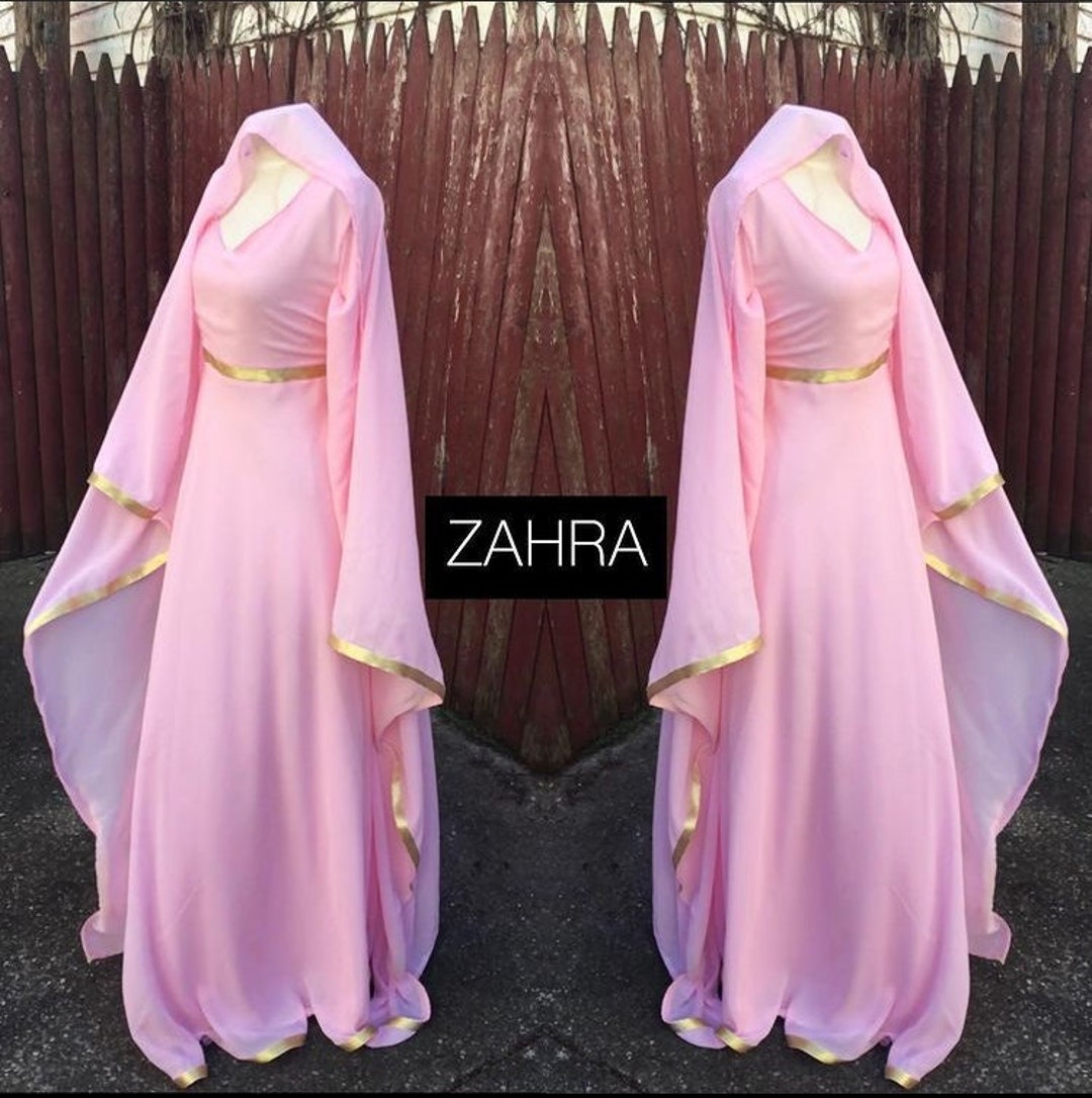 Modest Dress Pink With Gold Trim Maxi Dress With Scarf Wedding Gown