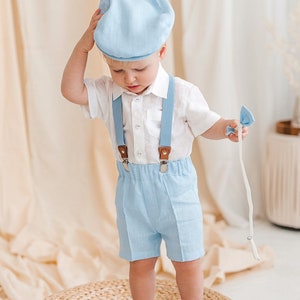 Blue linen shorts for little boys, baby slim fit chino pants, classic navy baby summer outfit, newborn formal wear, toddler infant