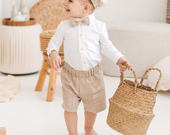 Grey linen shorts for little boys, baby slim fit chino pants, classic navy baby summer outfit, newborn formal wear, toddler infant bottoms