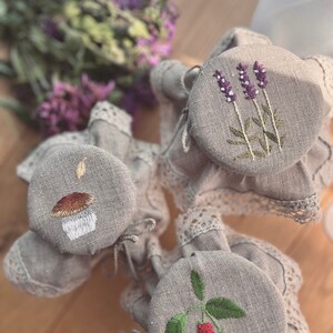 Linen jar cover with embroidered lavender