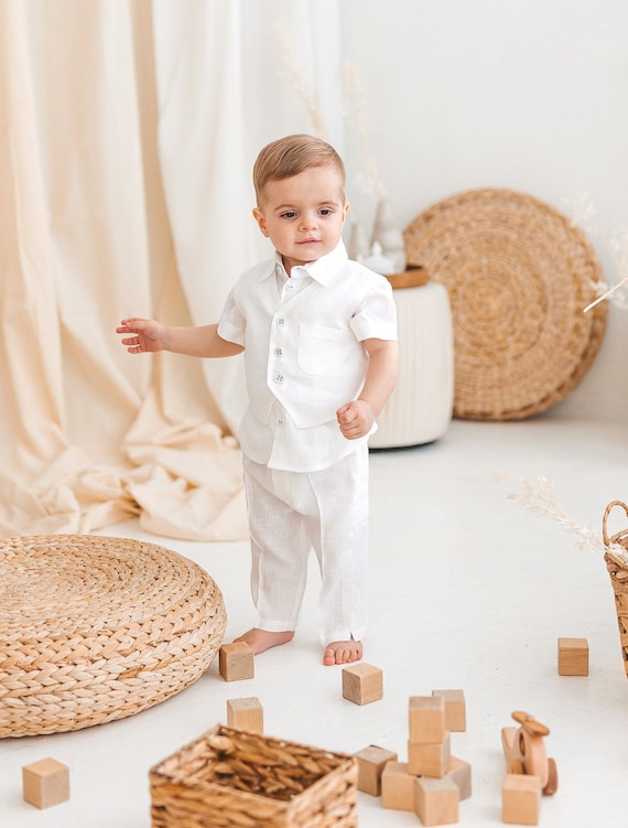 Baby boy white linen outfit hotsell