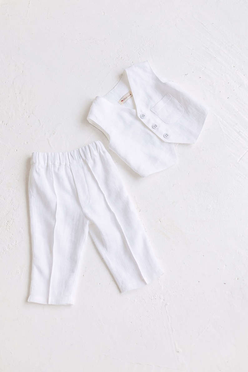 White Linen Baby Boy Suit Vest and Trousers Set for Toddlers Etsy
