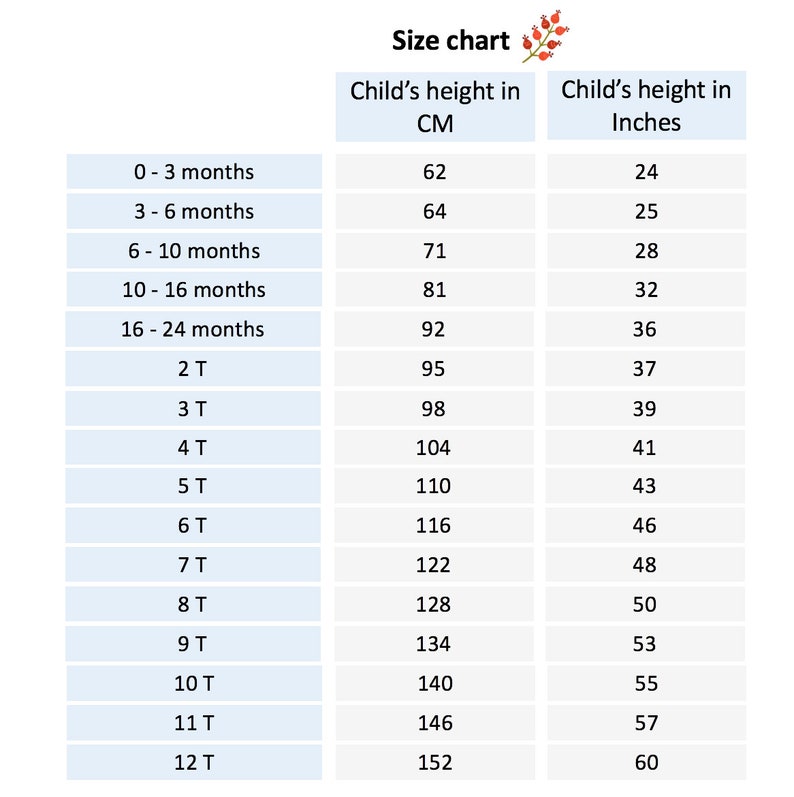 White linen cape with hood size chart