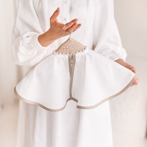 White linen hoodless cape, kids fabric mantle with lace, round neck toddler bolero with button closure, coat for girls and boys, baby cloak