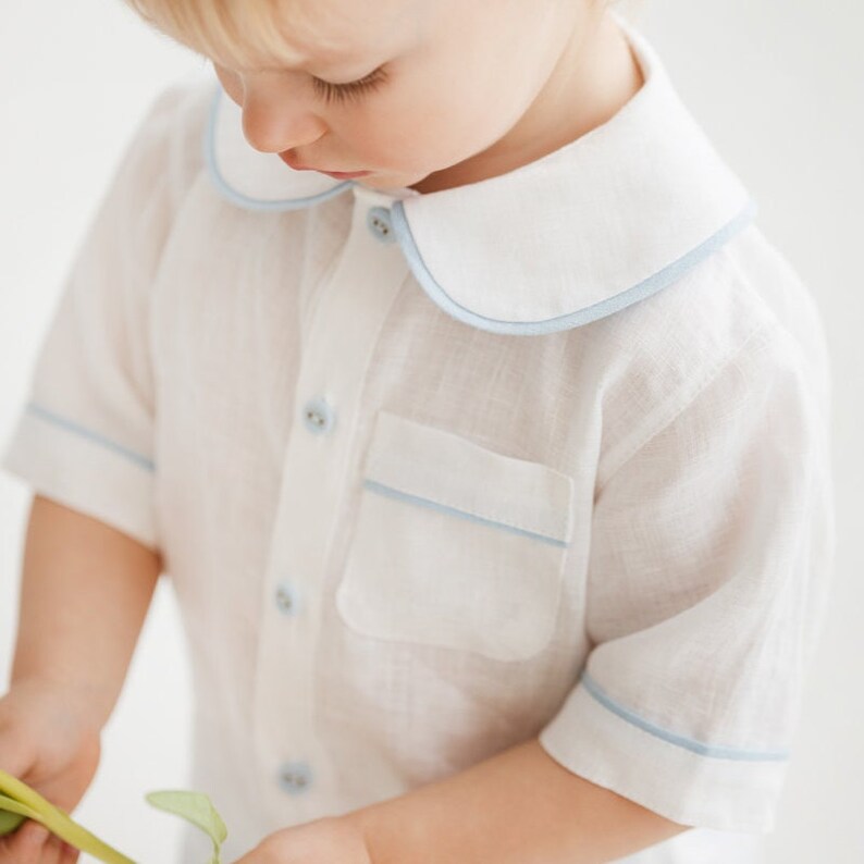 White Linen Suit for Little Boys Button Down Shirt With Short Etsy