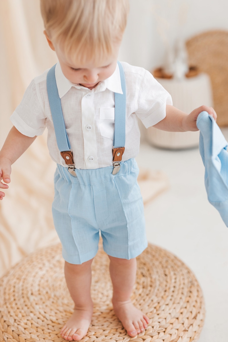 Blue Linen Shorts and Suspenders Set for Little Boys Etsy