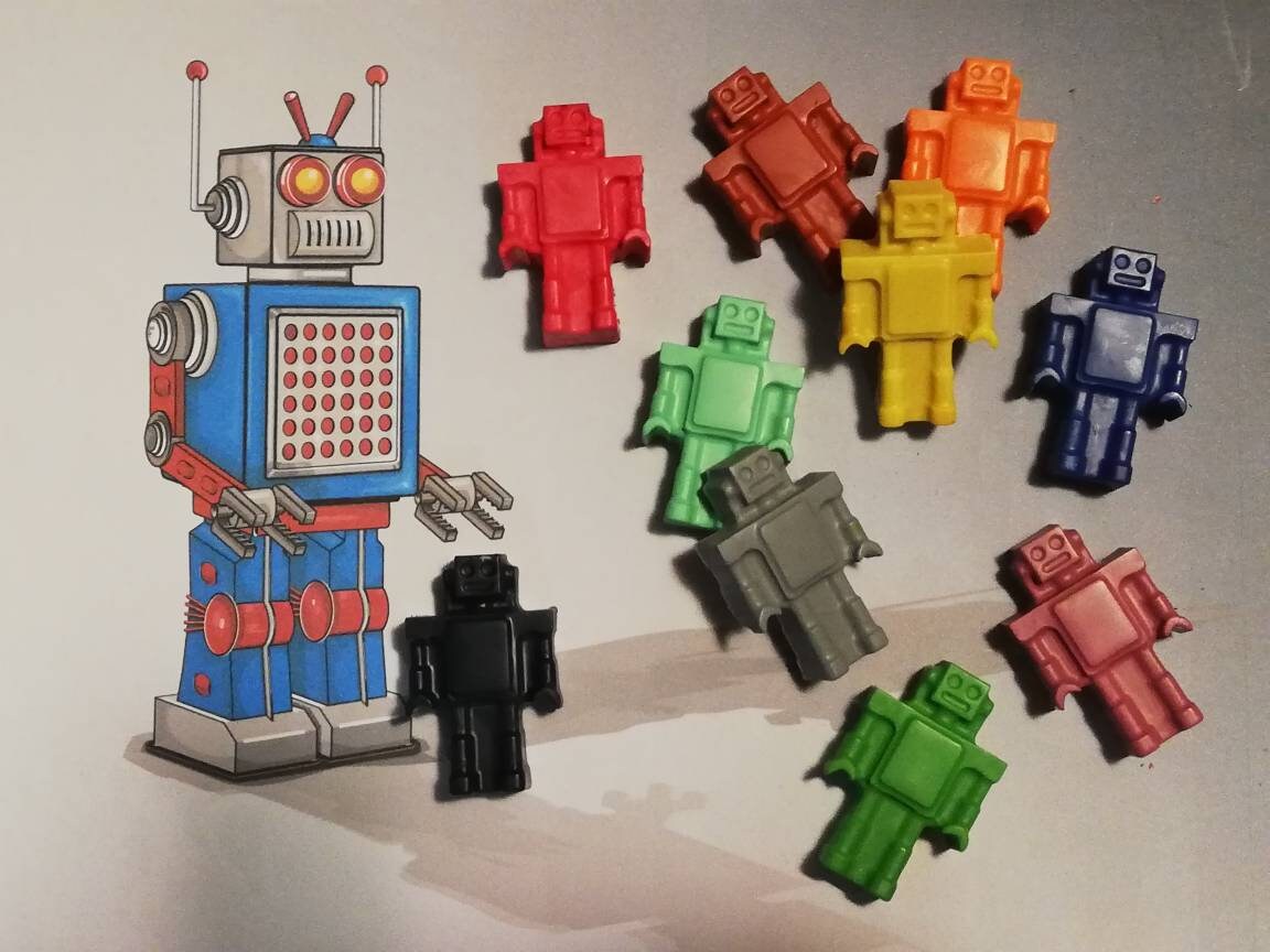Robots large Crayon Party Favours Set of 24 Etsy