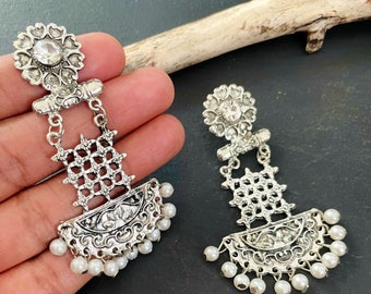 Silver ethnic earrings, antique silver earrings,Ethnic Indian earrings, Banjara earrings, Bollywood earrings, balli earrings,Aztec earrings