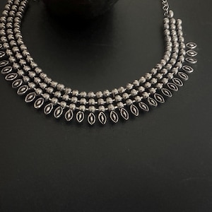 Indian RajasthanI Oxidised silver choker necklace, silver plated Metal Carved Collar Necklace in Vintage design Bohemian Retro Jewellery