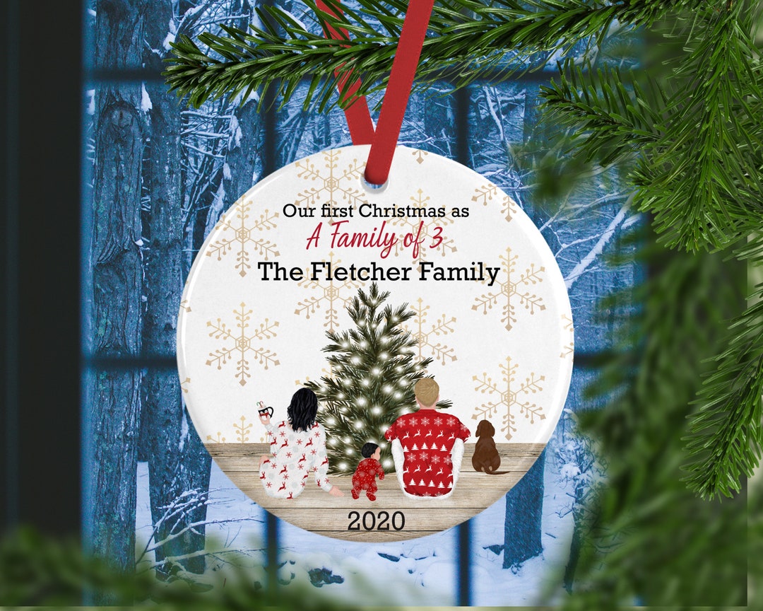 Personalized Family of 3 Ornament With Dog, Christmas Tree Ornament ...