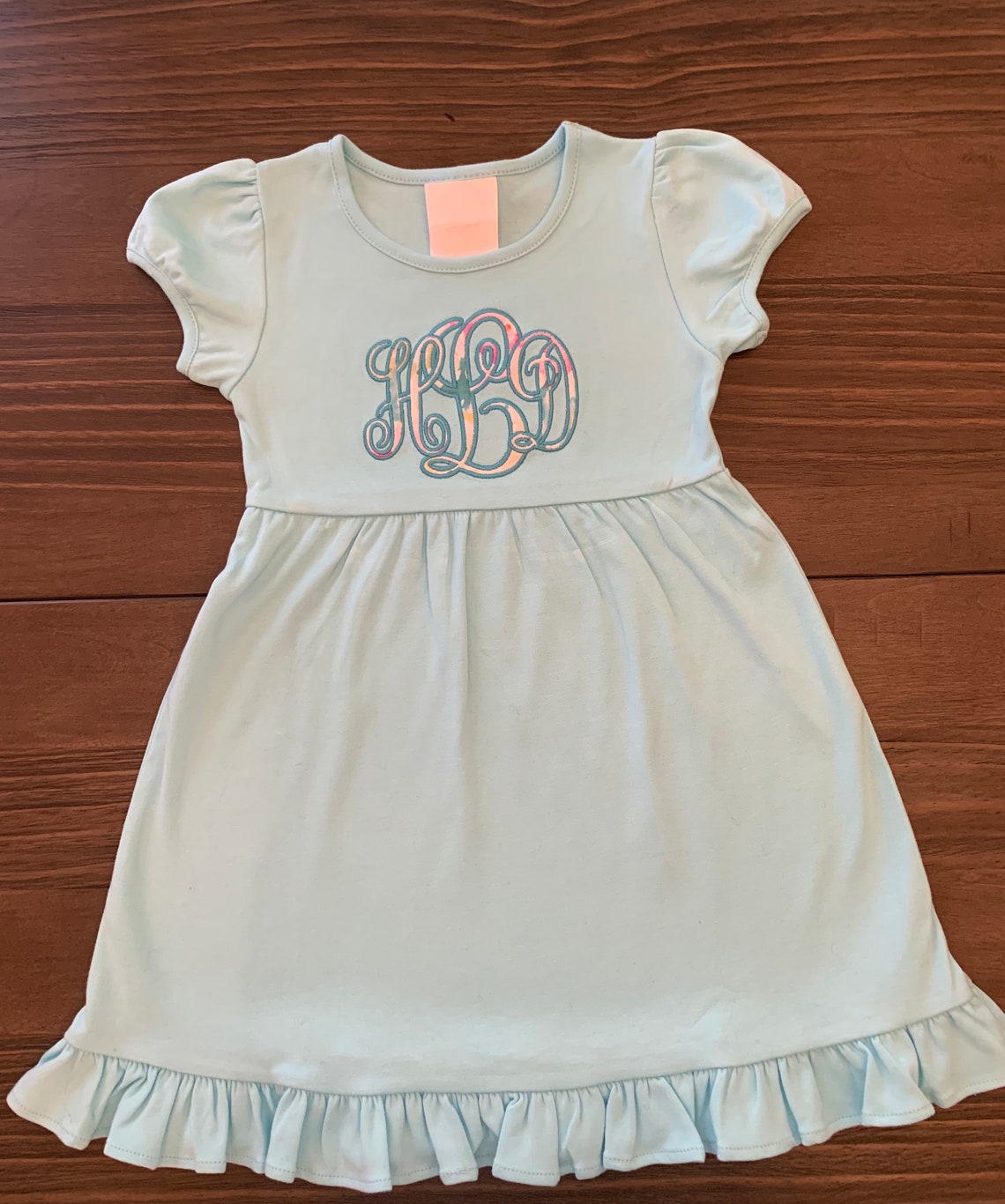 Girls Applique Vine Monogram Dress, Applique Inital Dress, Personalized