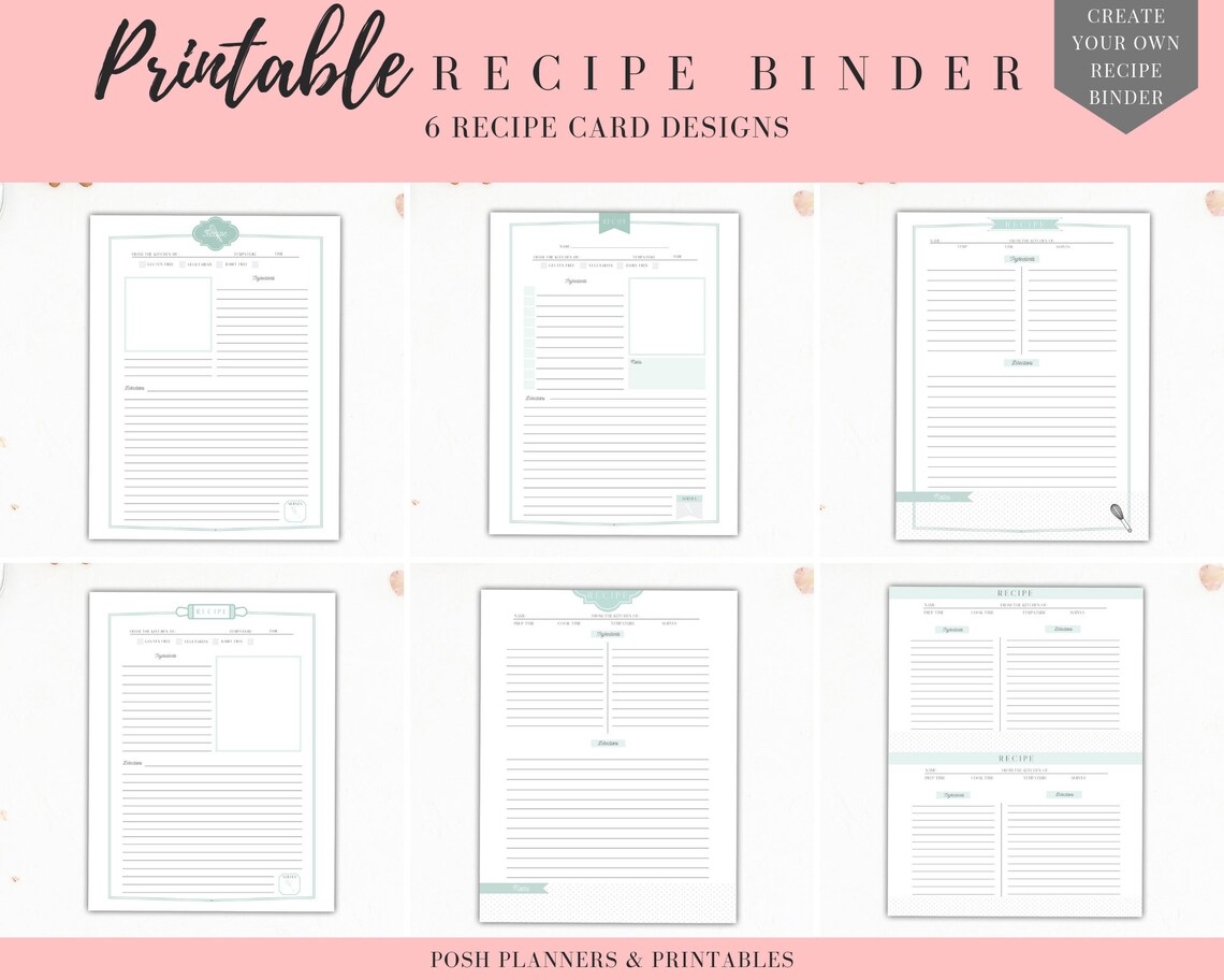 PRINTABLE RECIPE BINDER Kit Printable Cookbook Printable Etsy