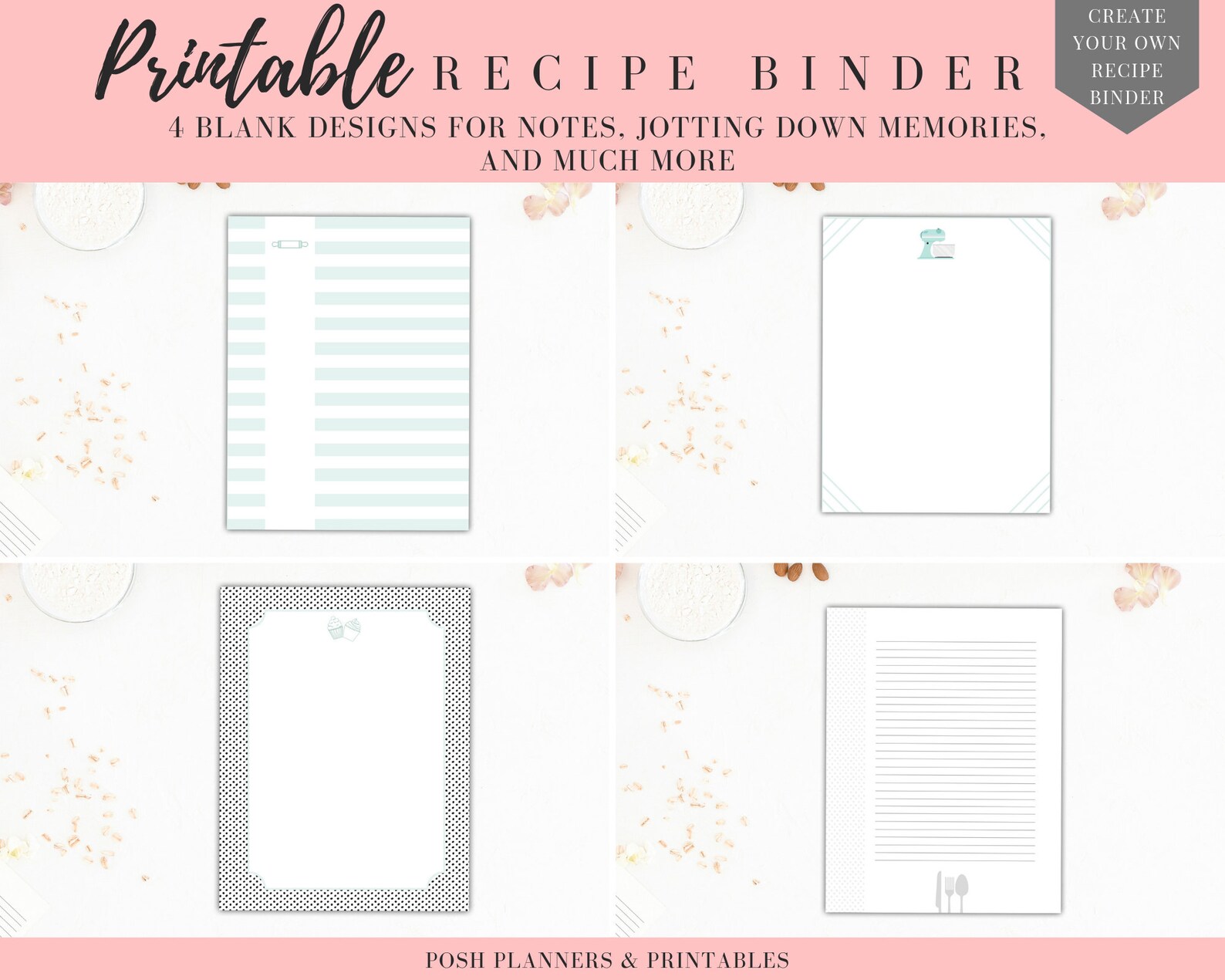 PRINTABLE RECIPE BINDER Kit Printable Cookbook Printable Etsy