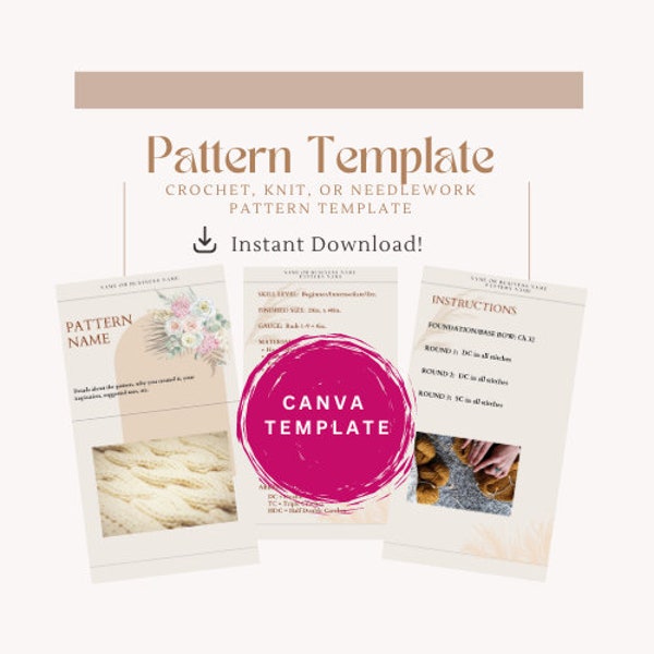 Boho Floral Crochet Pattern Template | Knit Pattern Template | Instant Download | Downloadable Canva Template | Needlework Pattern Template