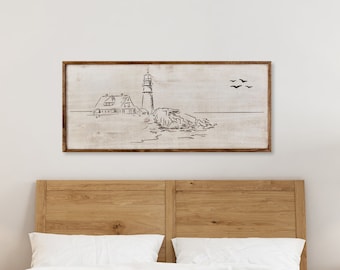 Art mural en bois sculpté phare | Décoration côtière rustique