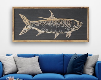 Art mural en bois de poisson tarpon sculpté | Décoration de pêche nautique