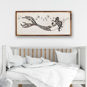 Carved Mermaid Wall Art || Great addition to bath, nursery, beach house.  Multiple color options and sizes available.  Carved wall art.