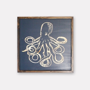 Carved Kraken Wall Art - Marine Life Series - Framed Octopus Carving - Beach House Decor  - Nautical Decor - Wildlife Art & Decor