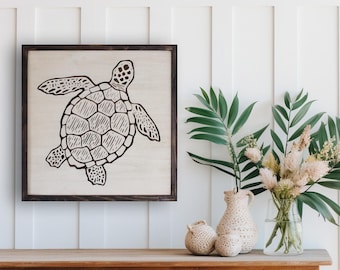 Décoration murale en bois tortue sculptée – Décoration de maison de plage rustique