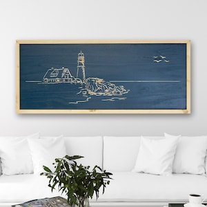 Carved Lighthouse Wood Wall Art | Portland Headlight, Coastal Decor
