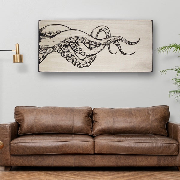 Carved Octopus Tentacle Wall Art | Coastal Decor | Kraken Art | Carved Wood Sea Life Art | Giant Pacific Octopus | Carved Wood Wall Art