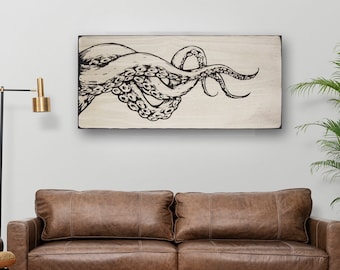 Décoration murale tentacule de pieuvre en bois sculpté | Décoration Kraken côtier