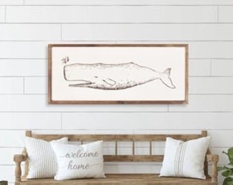 Art mural baleine sculptée | Décoration nautique vintage en bois