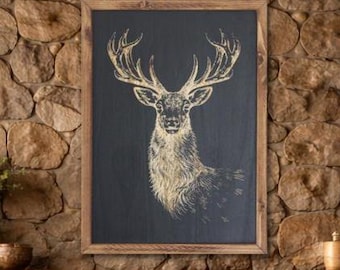 Art mural rustique en bois de cerf | Enseigne de cerf sculpté | Décoration pour chalet et chalet de montagne | Fait main