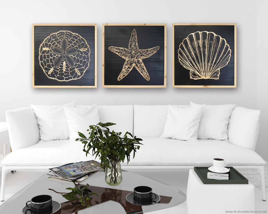 Carved Starfish Wall Art - Beach House Decor - Framedsea Shell Carving ...