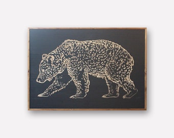 Art mural ours sculpté - décoration animalière en bois rustique - maison de montagne - grizzly