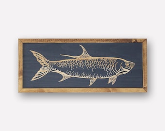 En stock (voir photo) - Décoration murale en bois sculpté représentant un tarpon - Style nautique