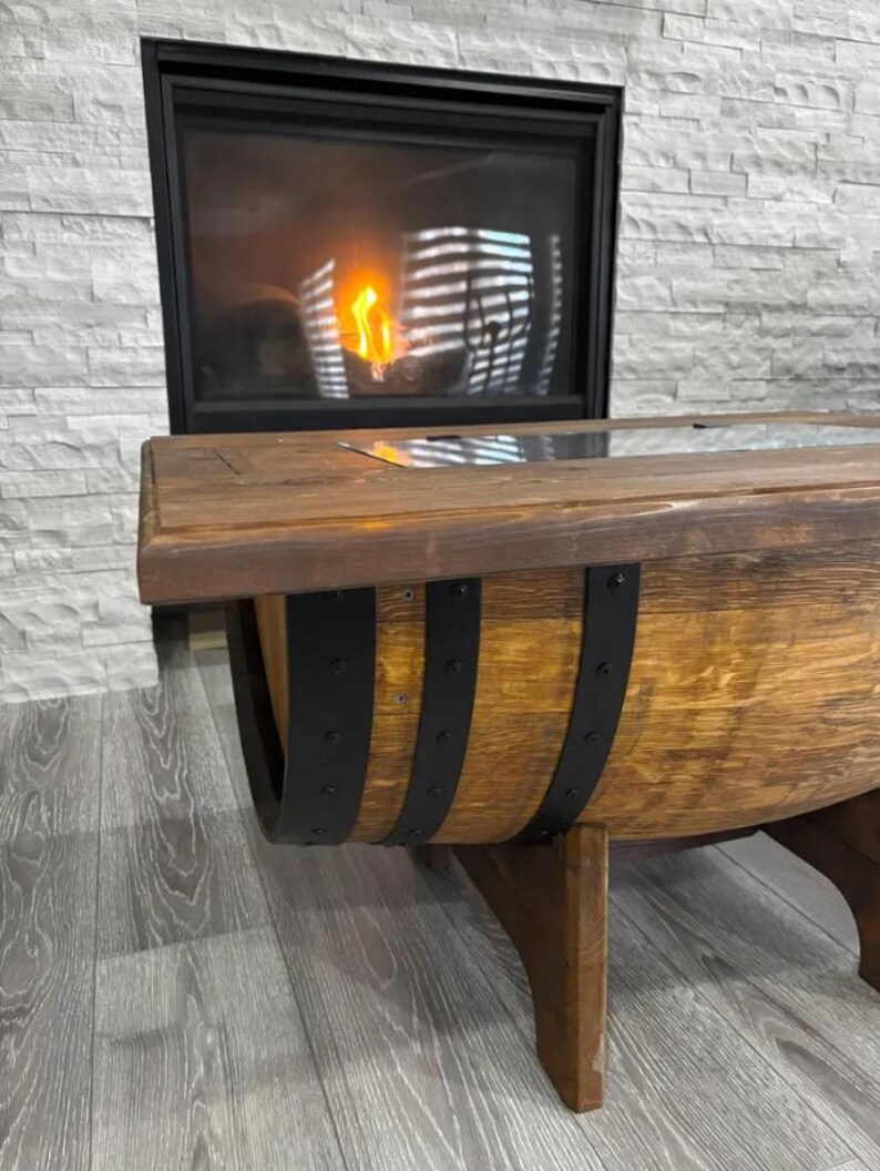 Whiskey Barrel Coffee Table Removable Glasstop ,handmade Authentic From ...