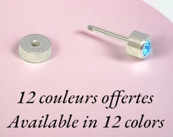 Screw-in birthstone earrings | Pair (2) of ear studs | Comfortable Flat Back Ear Studs for Sleeping | Choice of 12 birth colors