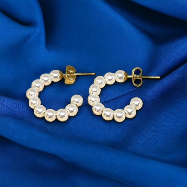 Pearl earrings (imitation) | Evening earrings | Chic and classic earring | beaded hoop earrings | Fancy earrings (NBC-384)
