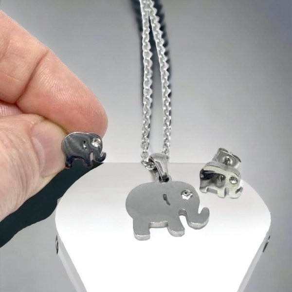 Elephant | Children's jewelry set | Stainless Steel Elephant | Necklace and ear stud elephant | Gift for little girl (NBC-164)