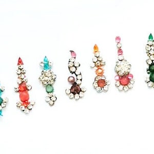 Lange bindi designer feestkleding bindi sticker Indiase bruiloft gezicht sieraden veelkleurige lange kaart, mode Bollywood bindi, zelfklevende steen