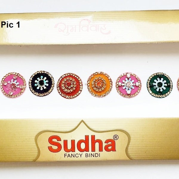 Multicolor Indian designer handmade face jewelry velvet round Bindi rhinestone wholesale body art sticker Golden Stone bridal makeup tattoo