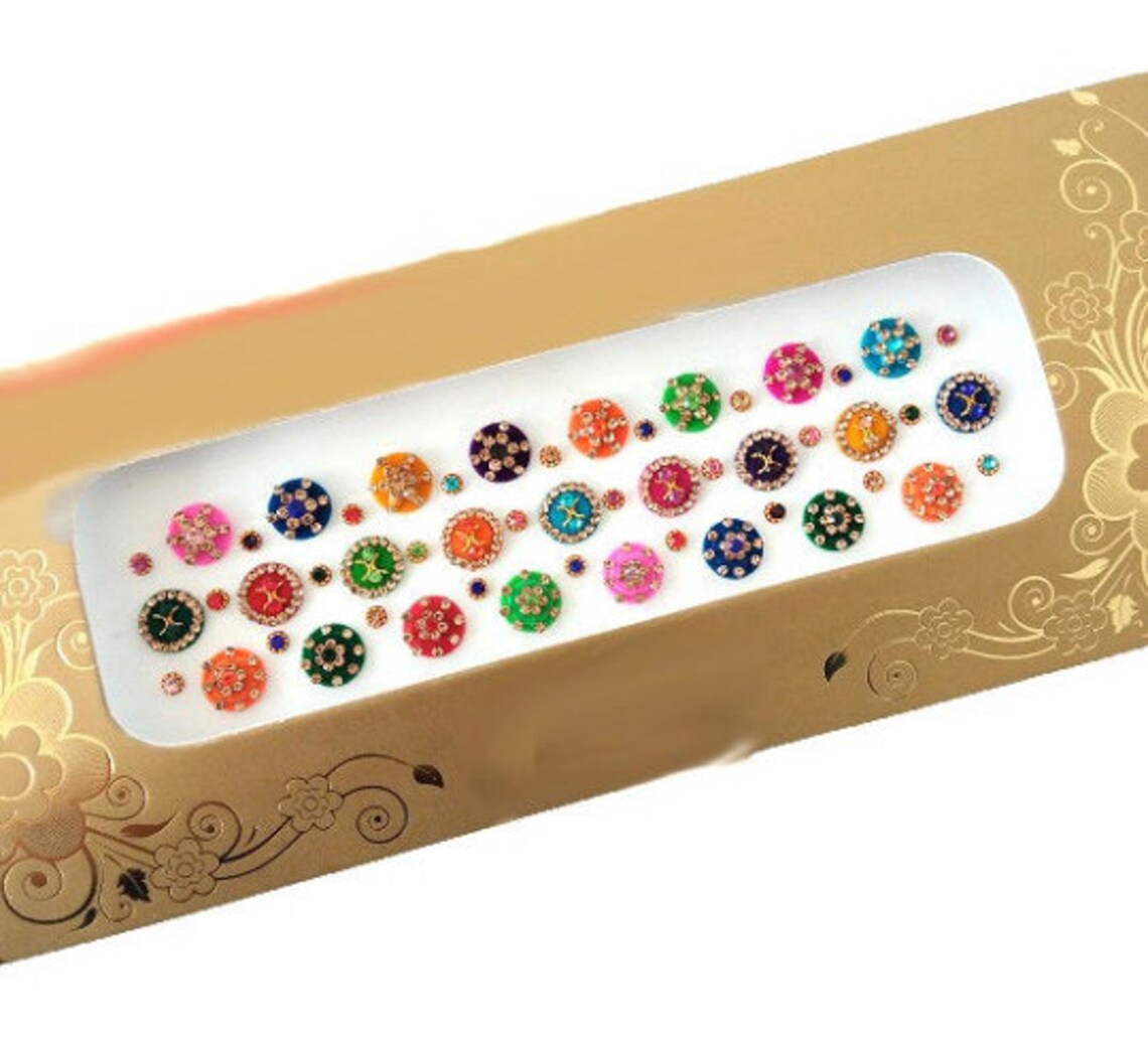 Bindis Round Multicolor Bindi Stickers Indian Colorful Etsy