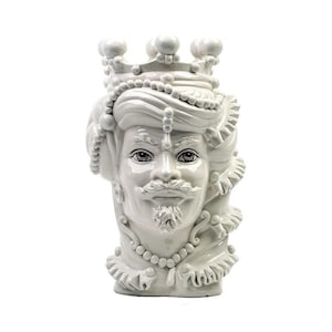 White Moorish Head - Total White Mediterranean Moro Head H. 35 cm